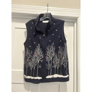 Rebecca Malone Women’s Size Small Blue Embroidered Cardinal Zip Up Fleece Vest